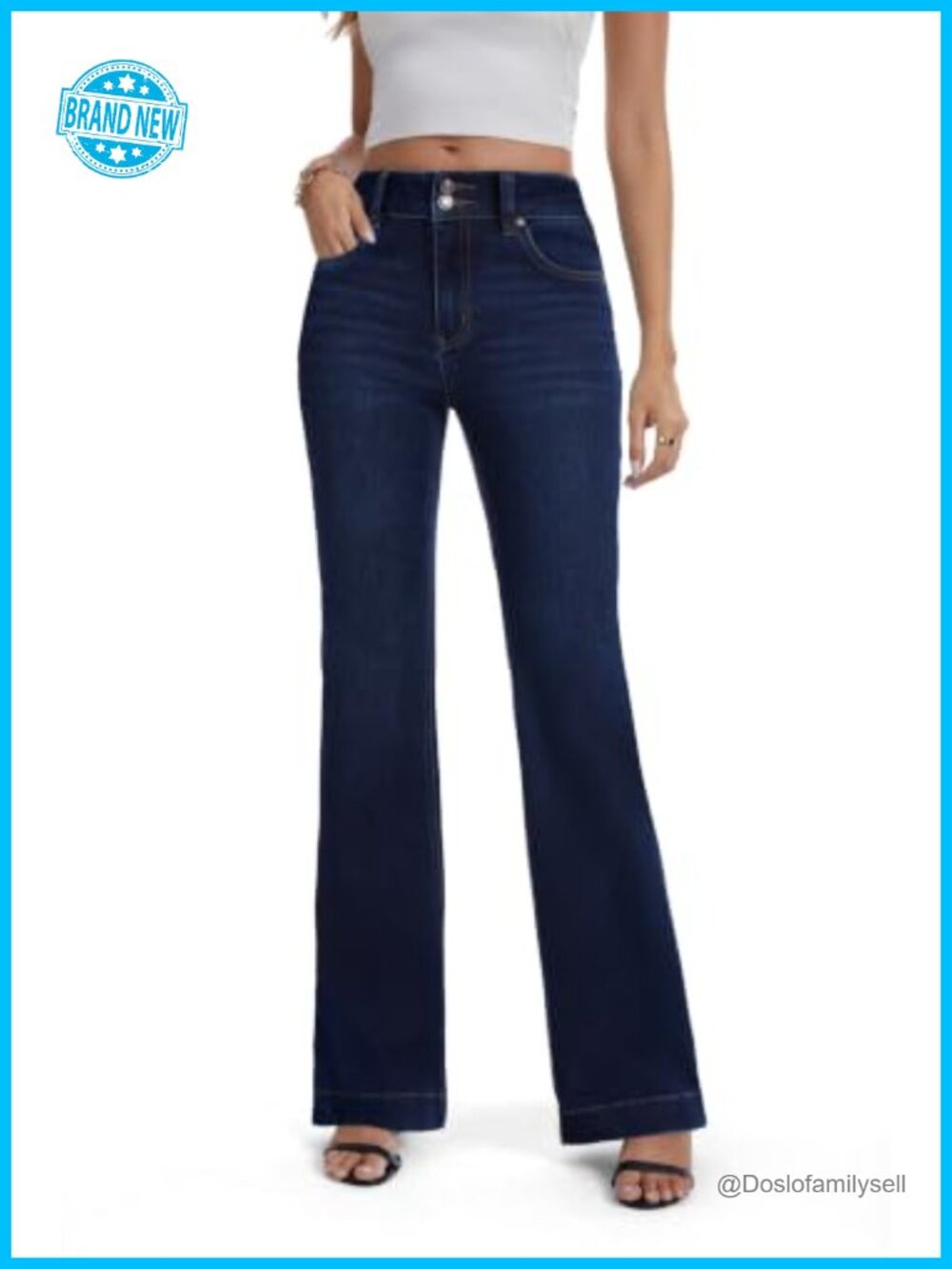 Women's Curvy High Rise Stretchy Slim Bootcut Flare Wide Hem Denim Jeans